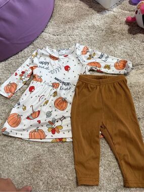 Fall Harvest Dress and Pant Set Pumpkin Baby Girl Size 3-6 Month